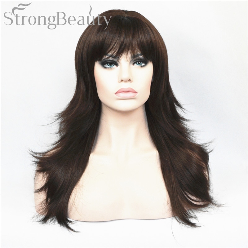 강한 아름다움 합성 머리 자연 금발 검은 갈색 긴 물결 모양의 여성 가발